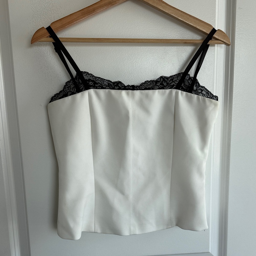 Zara White Cami with Black Lace Detail